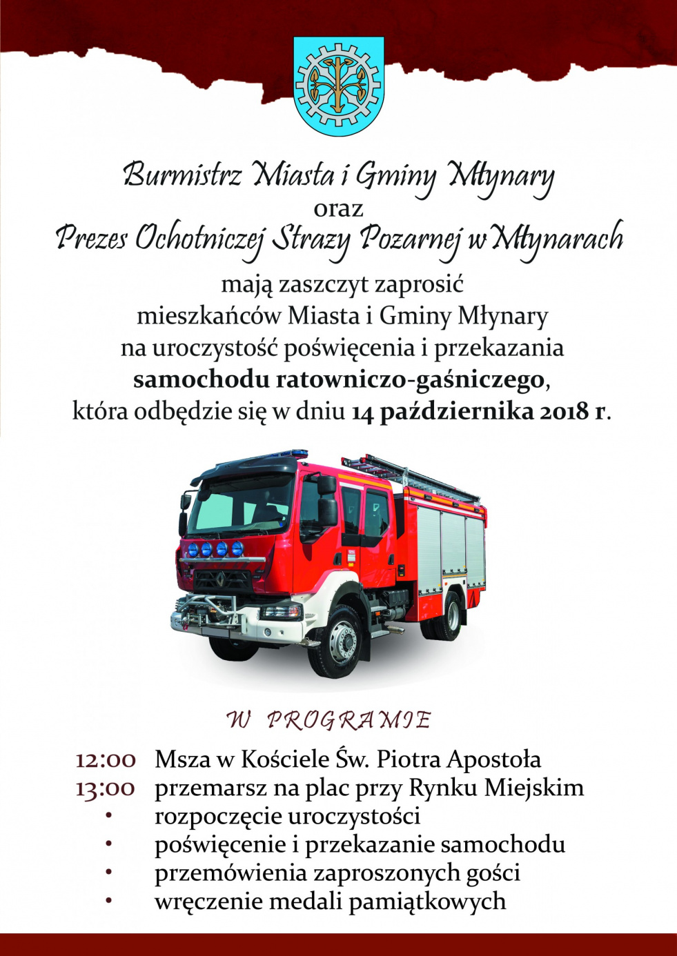  Zaproszenie na uroczystość poświęcenia i przekazania samochodu ratowniczo-gaśniczego